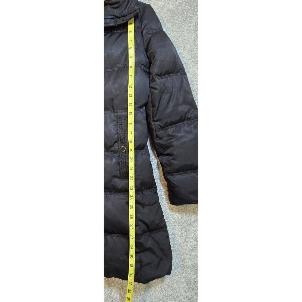 Kenneth Cole Reaction Down Hooded Puffer Coat Full Zip Chevron Black Quilted XS - Picture 2 of 16